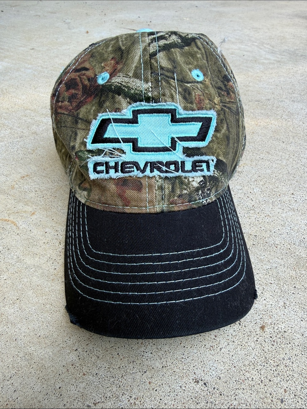 Chevrolet Women's Camouflage Baseball Cap with Turquoise Logo
